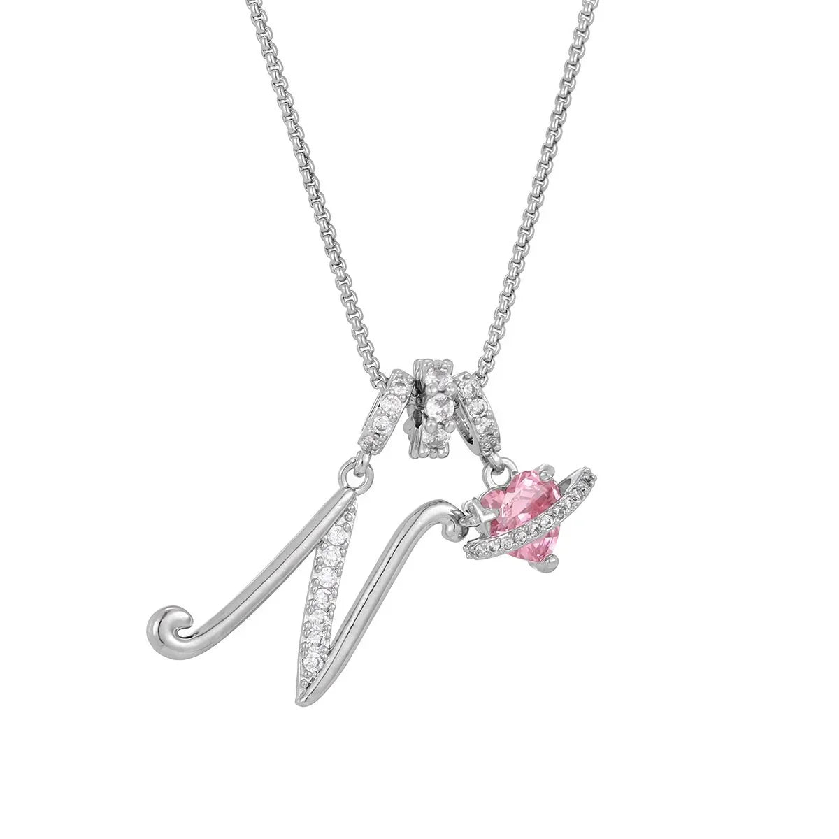 Nerute - Pendant with Initial and Pink Heart Charm