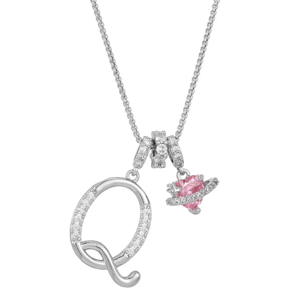 Nerute - Pendant with Initial and Pink Heart Charm