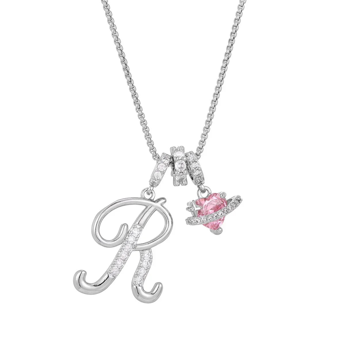 Nerute - Pendant with Initial and Pink Heart Charm