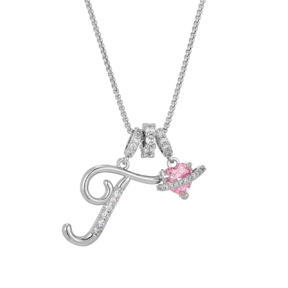 Nerute - Pendant with Initial and Pink Heart Charm