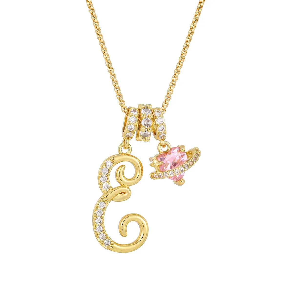Nerute - Pendant with Initial and Pink Heart Charm