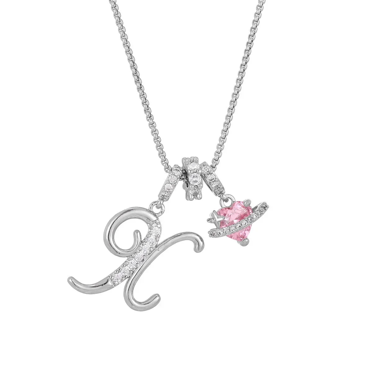 Nerute - Pendant with Initial and Pink Heart Charm