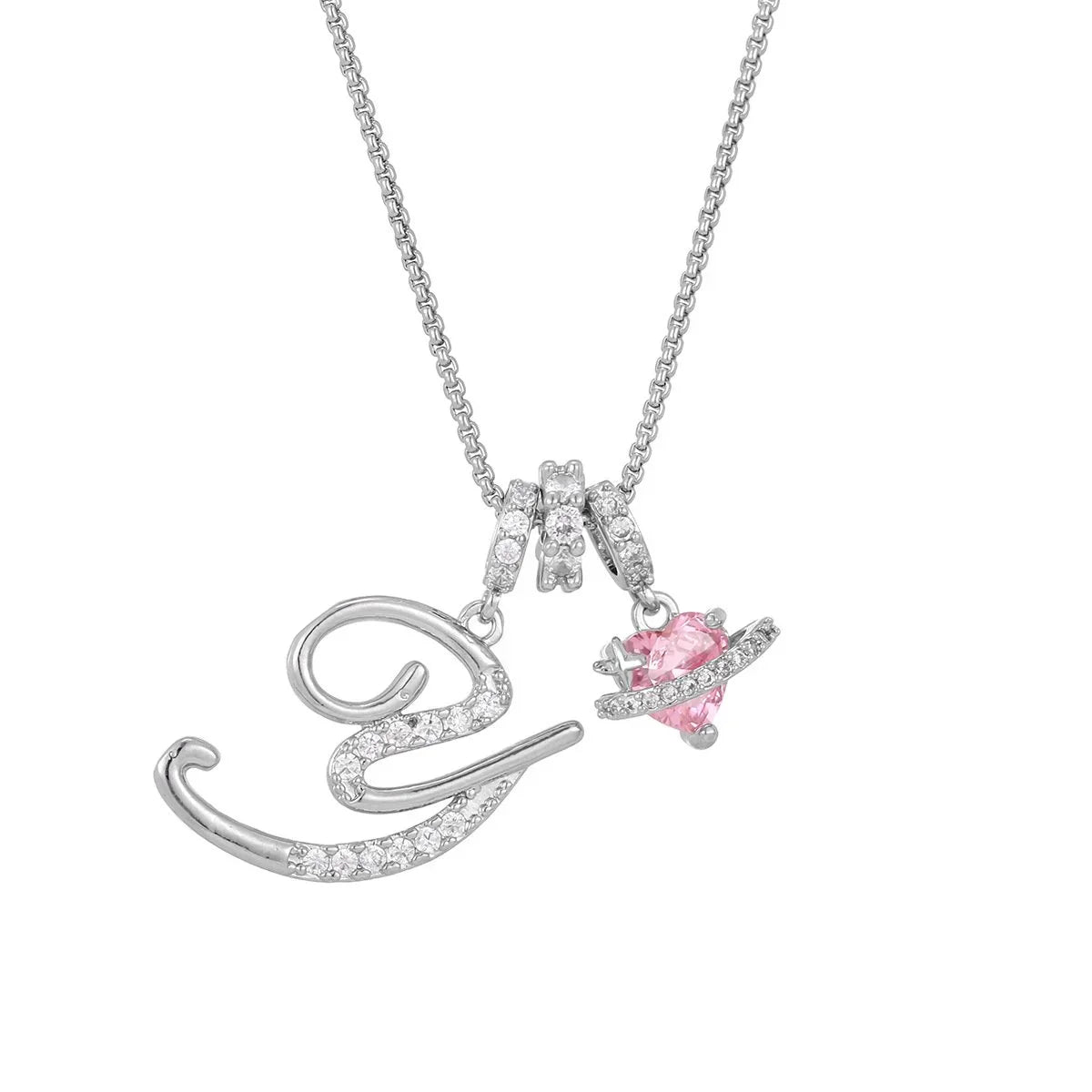 Nerute - Pendant with Initial and Pink Heart Charm