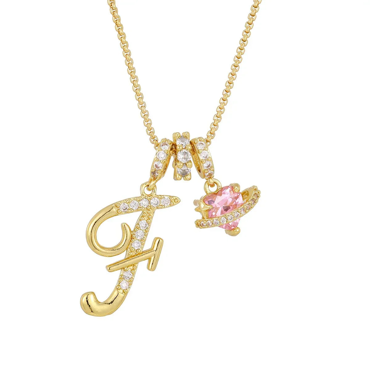 Nerute - Pendant with Initial and Pink Heart Charm