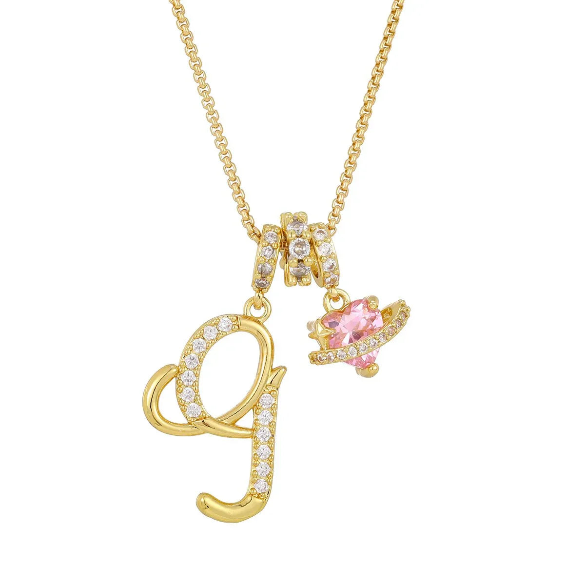 Nerute - Pendant with Initial and Pink Heart Charm