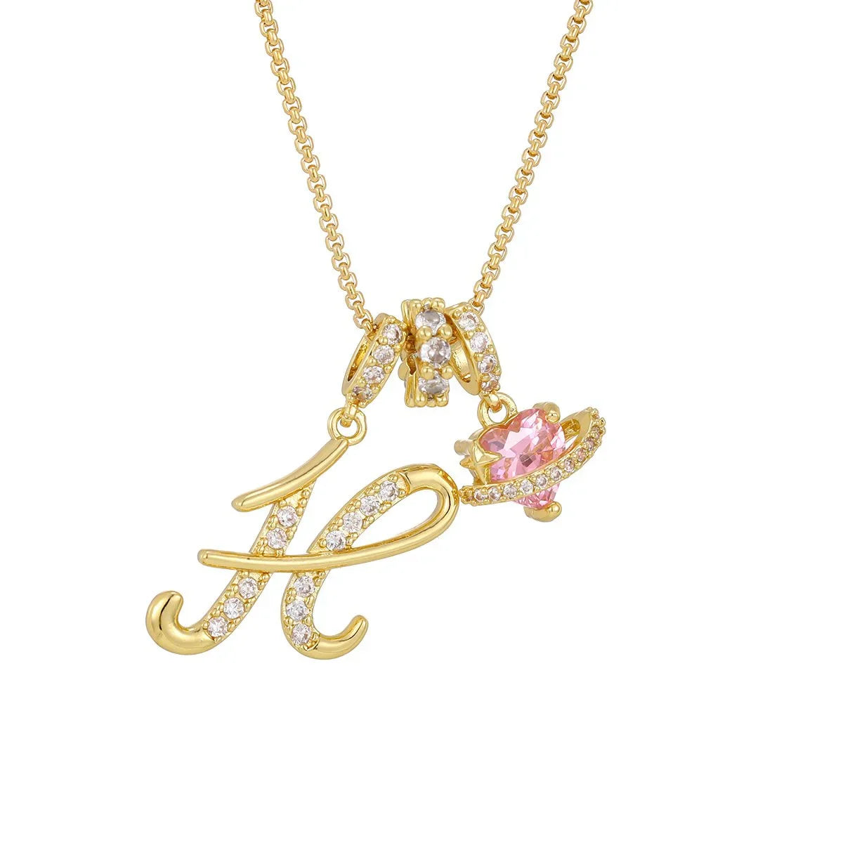 Nerute - Pendant with Initial and Pink Heart Charm