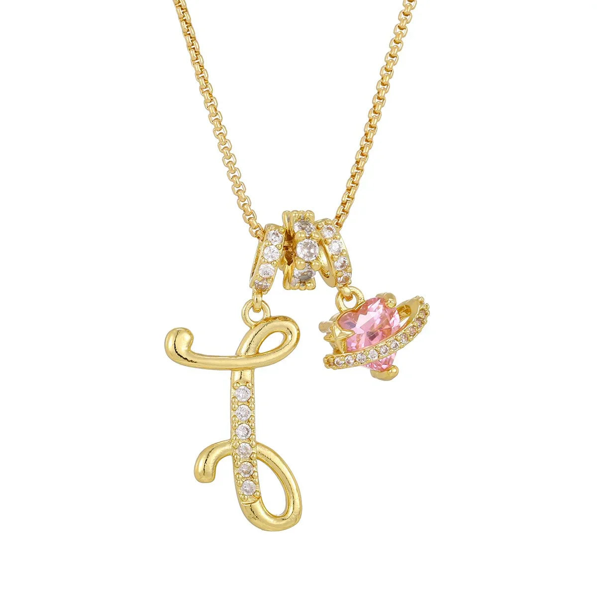Nerute - Pendant with Initial and Pink Heart Charm