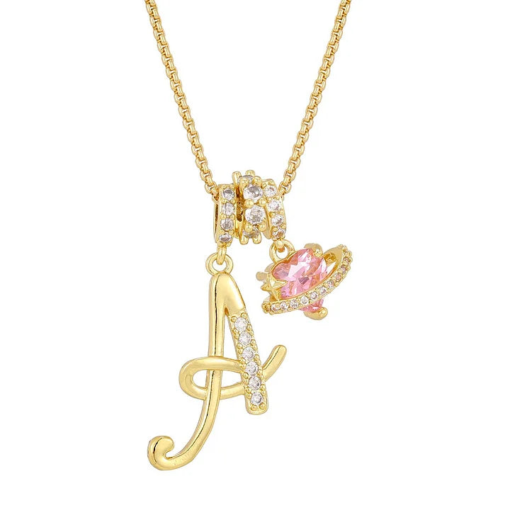 Nerute - Pendant with Initial and Pink Heart Charm