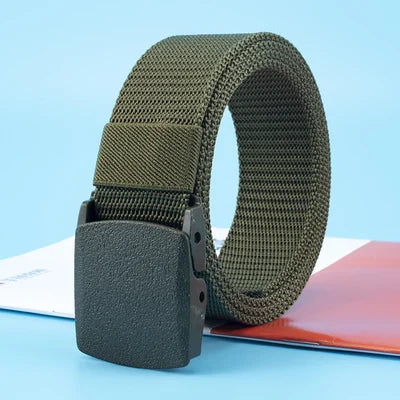 Non-metallic, non-magnetic buckle nylon belt