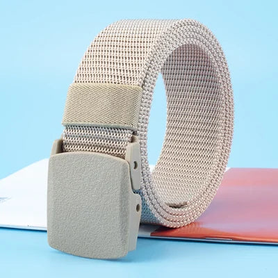 Non-metallic, non-magnetic buckle nylon belt