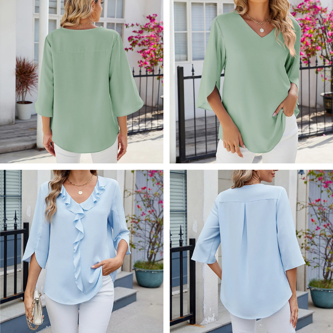 Nyrella – Blouse with Ruffles and V-Neck