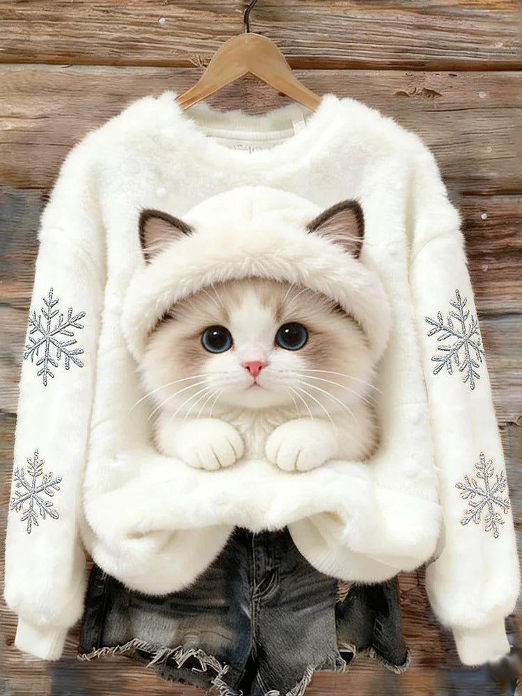 Nysiah – Comfortable Flannel Sweatshirt with Cat Design