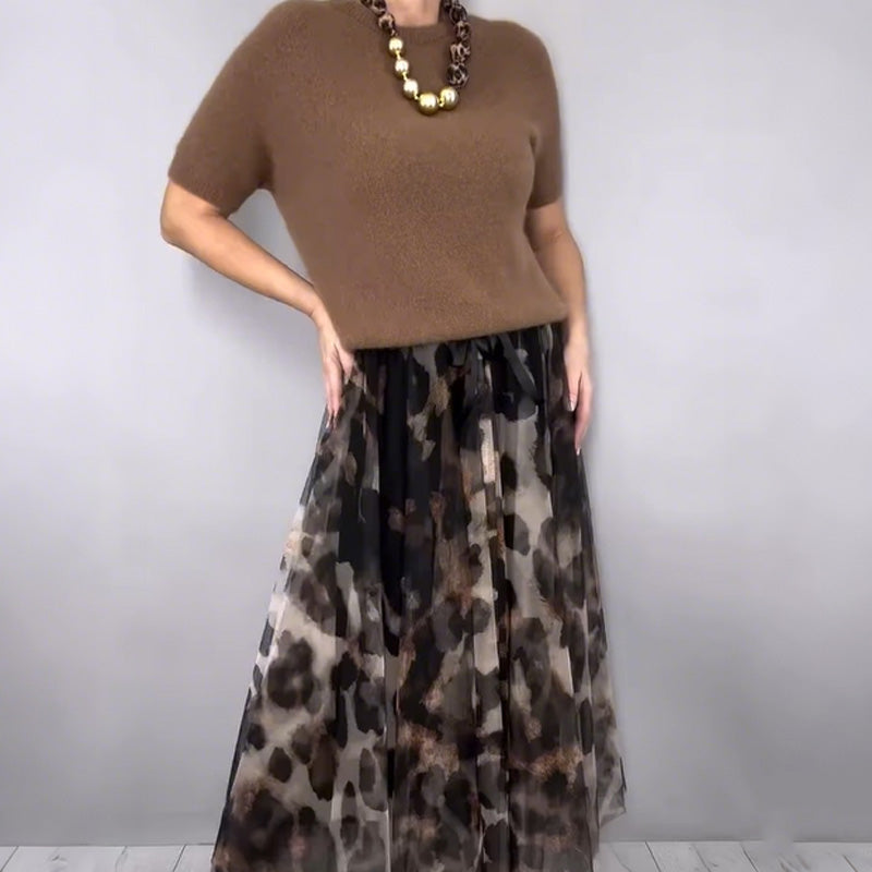 Orli - Elegant Sweater and Floral Skirt with Leopard Print