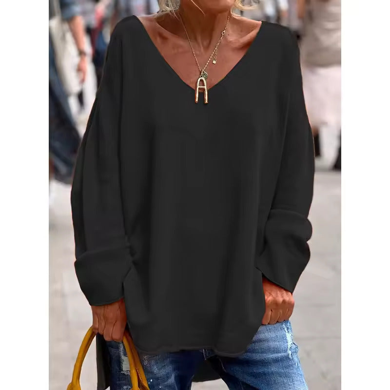 Paola – Elegant Long Sleeve Top with Loose V-Neck