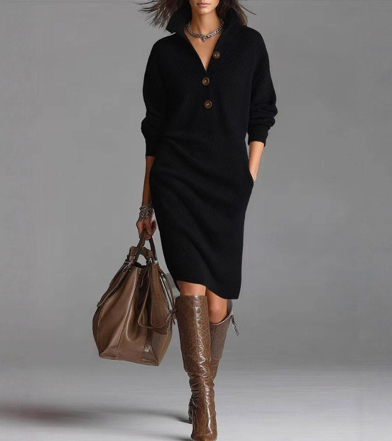 Perona - Elegant Knit Dress with Buttons