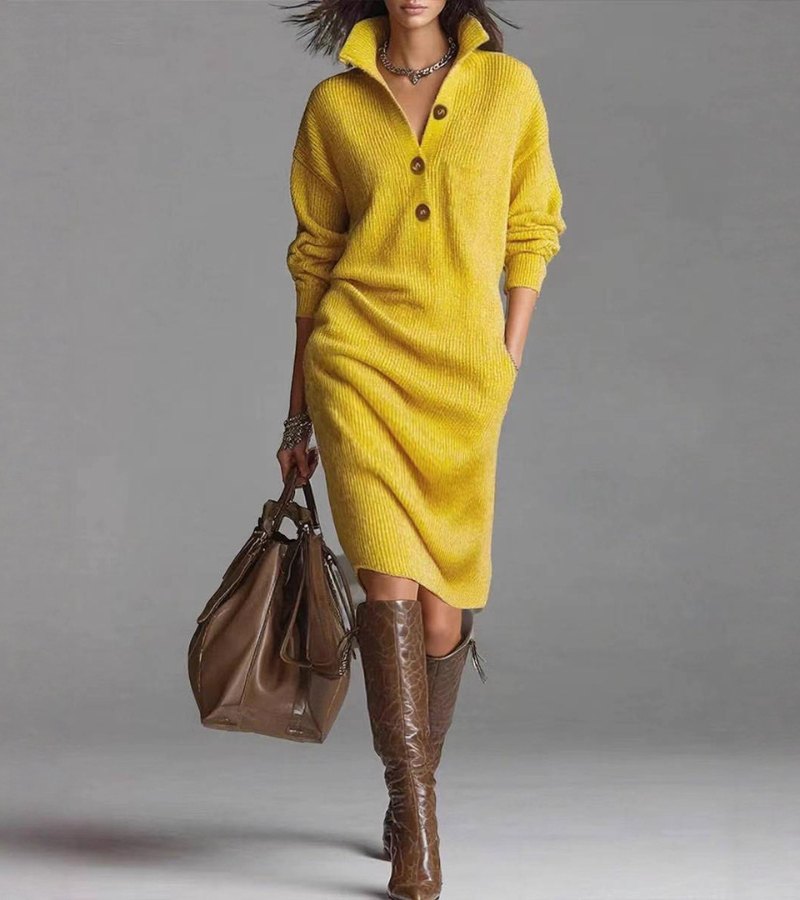 Perona - Elegant Knit Dress with Buttons