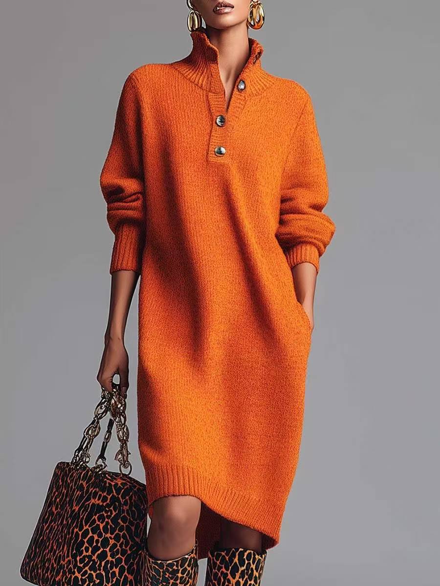 Perona - Elegant Knit Dress with Buttons