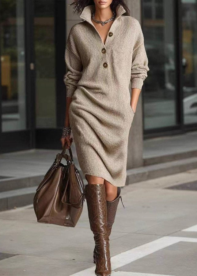 Perona - Elegant Knit Dress with Buttons