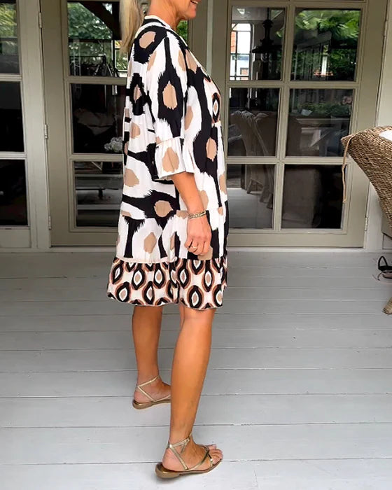 Pleated Dress with Spot Pattern