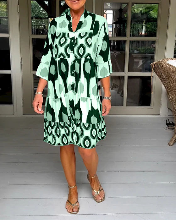 Pleated Dress with Spot Pattern