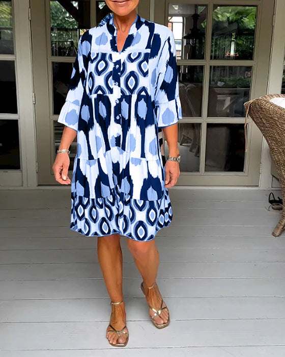 Pleated Dress with Spot Pattern