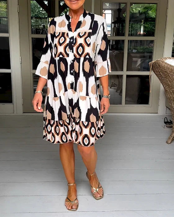 Pleated Dress with Spot Pattern