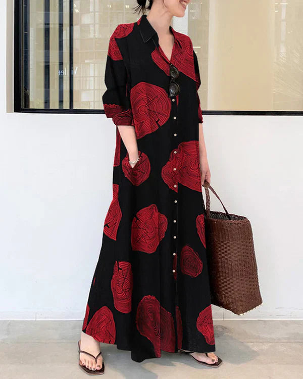 Poleska – Elegant Long-Sleeved Maxi Dress with Prints