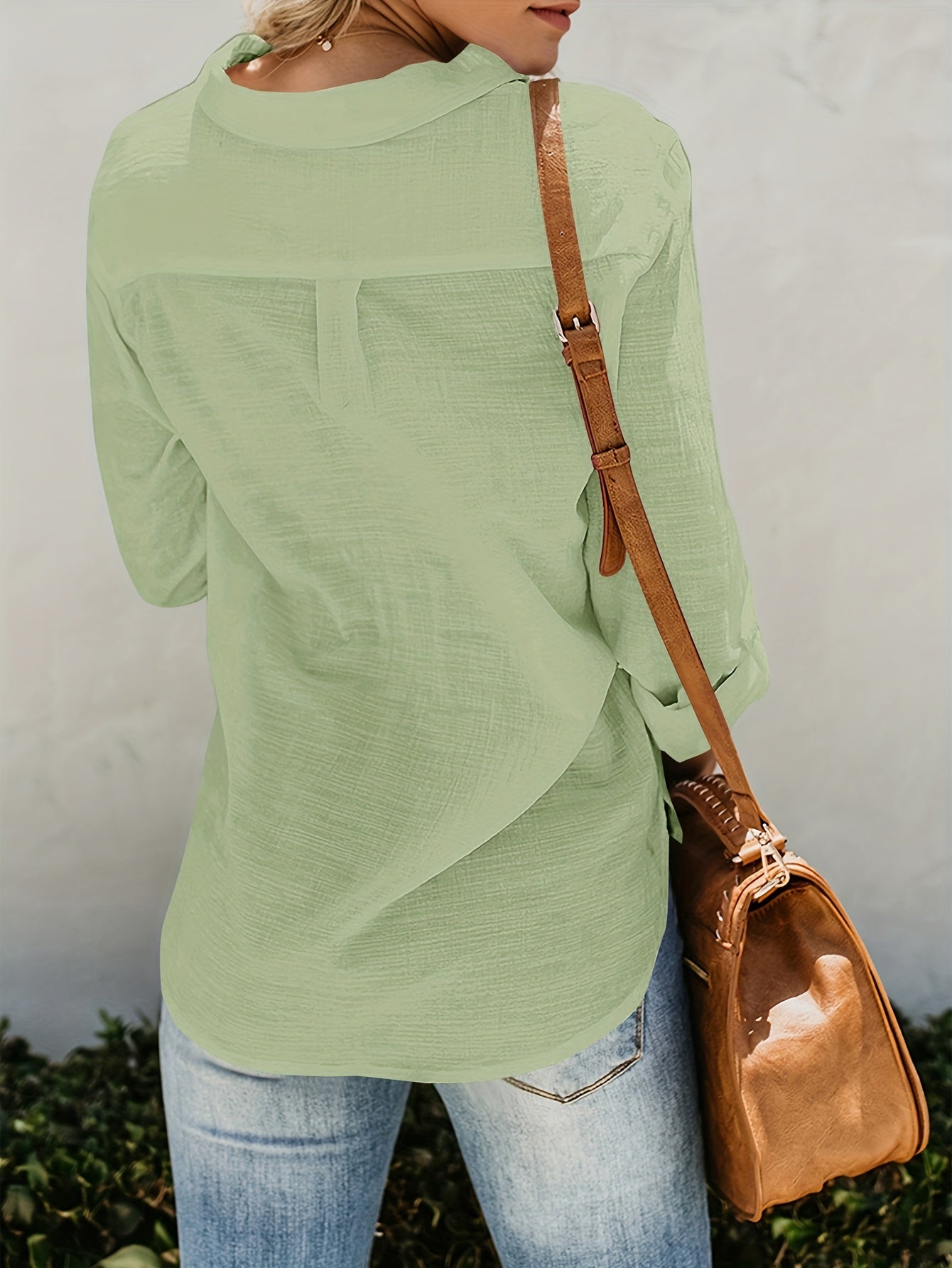 Priscilla – Long Sleeve Blouse with V-Neck and Button Placket in Front