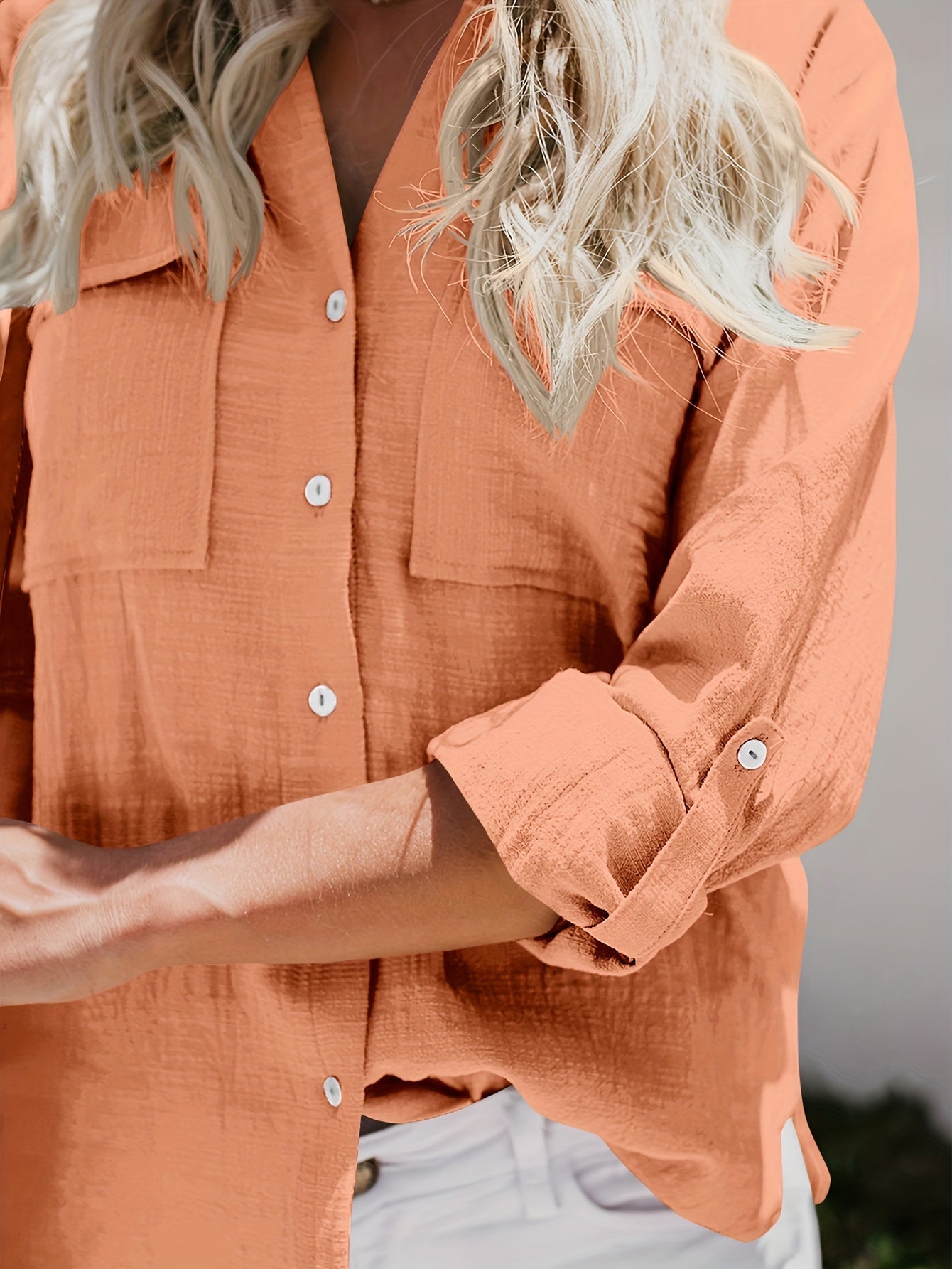 Priscilla – Long Sleeve Blouse with V-Neck and Button Placket in Front
