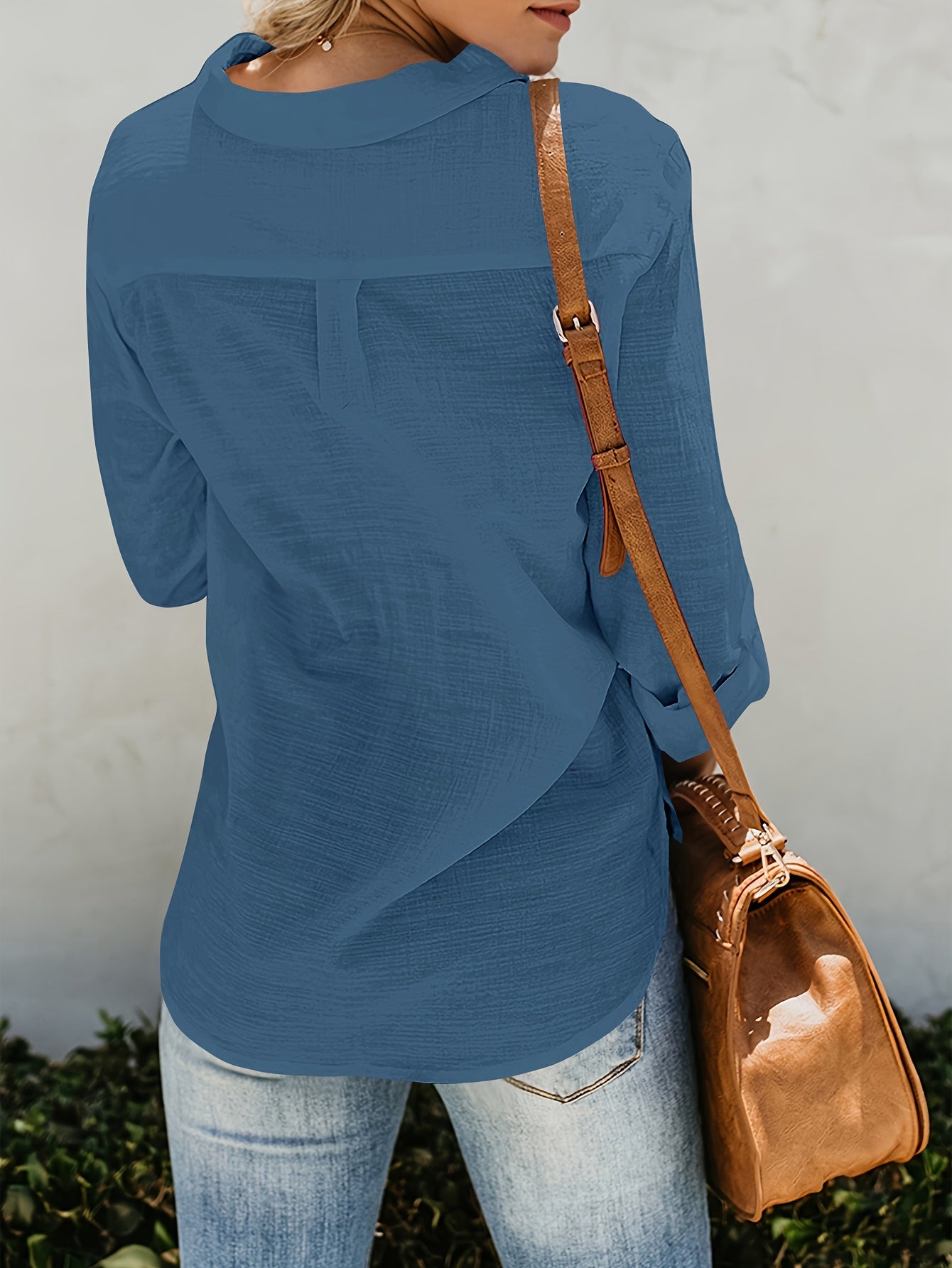 Priscilla – Long Sleeve Blouse with V-Neck and Button Placket in Front