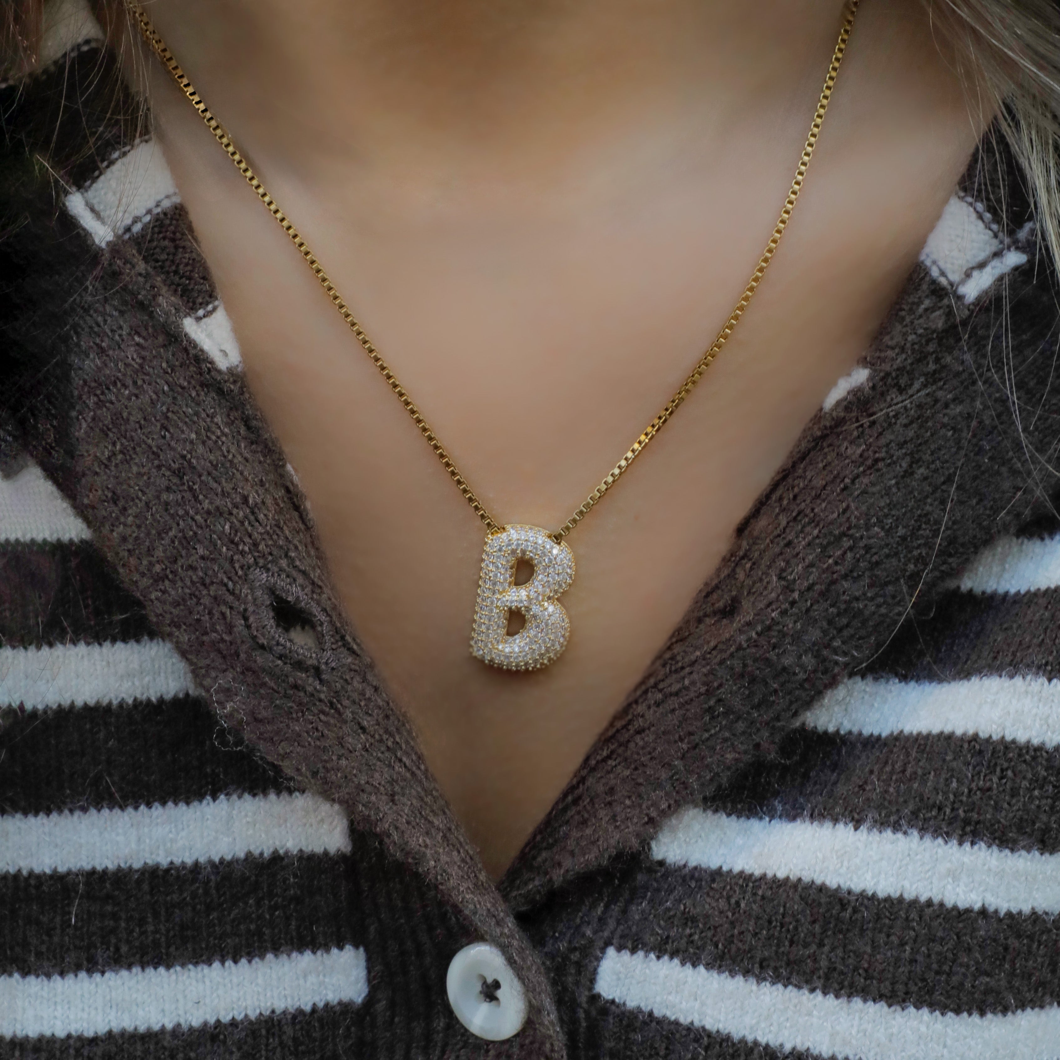 Prism Pavé Bubble Initial Necklace