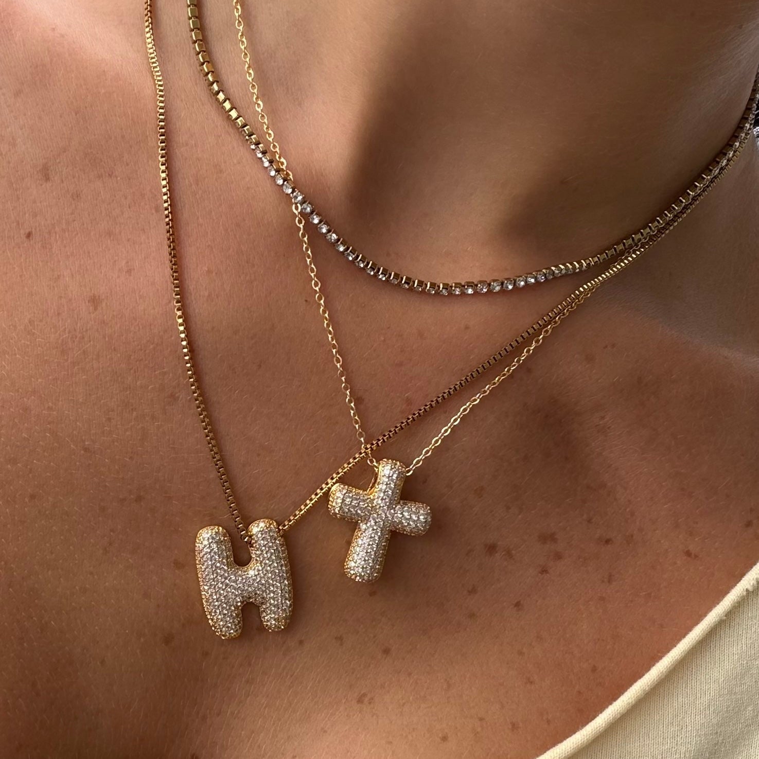 Prism Pavé Bubble Initial Necklace