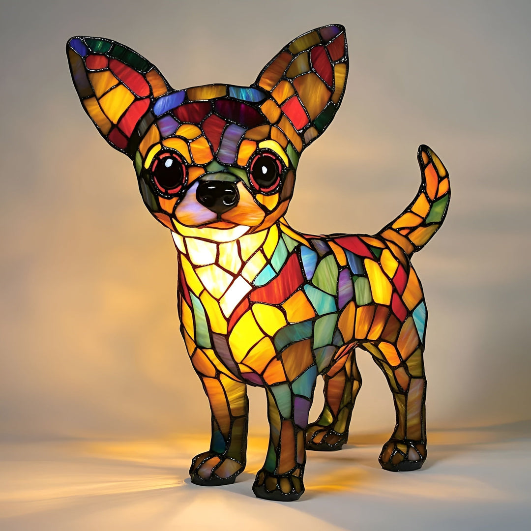 PrismaPaws – Magical Chihuahua Lamp Made of Stained Glass