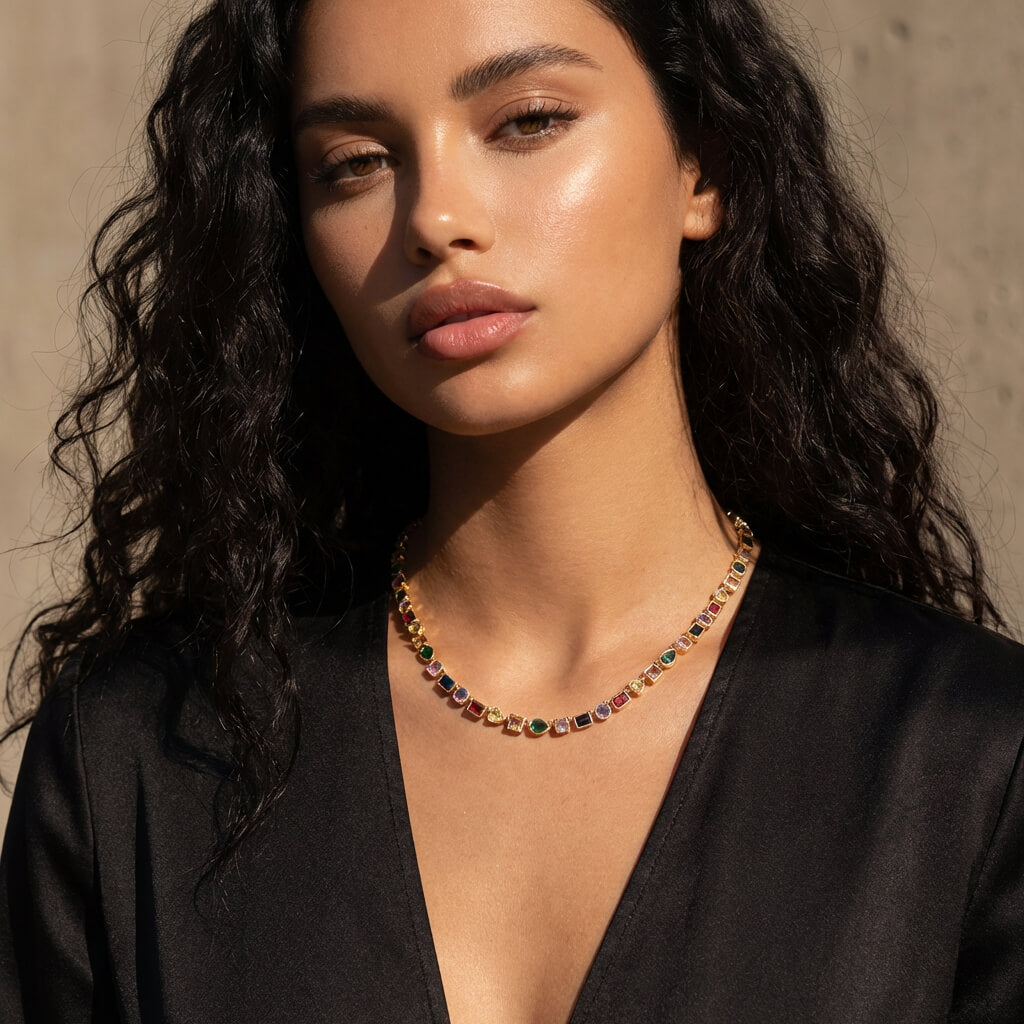 Prismelle Colorful Gem Tennis Necklace