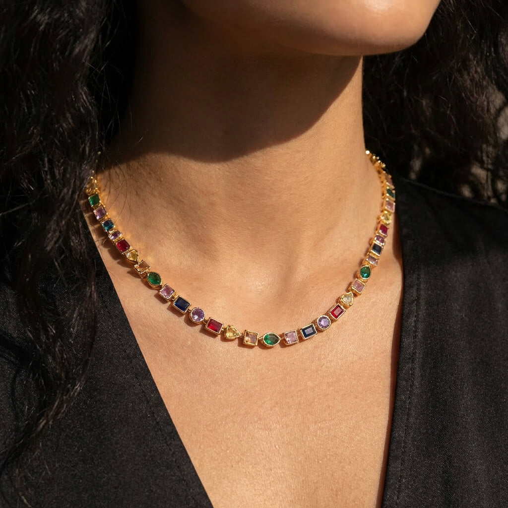 Prismelle Colorful Gem Tennis Necklace