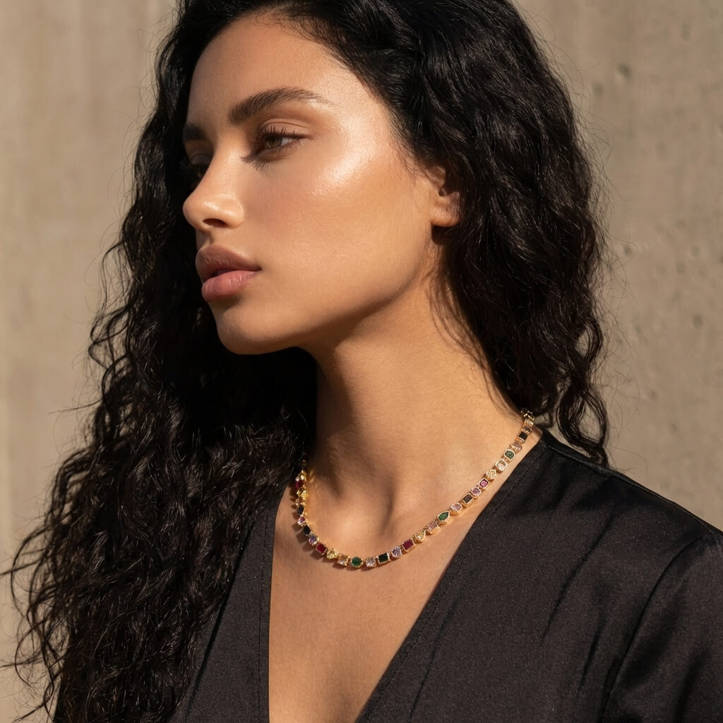 Prismelle Colorful Gem Tennis Necklace