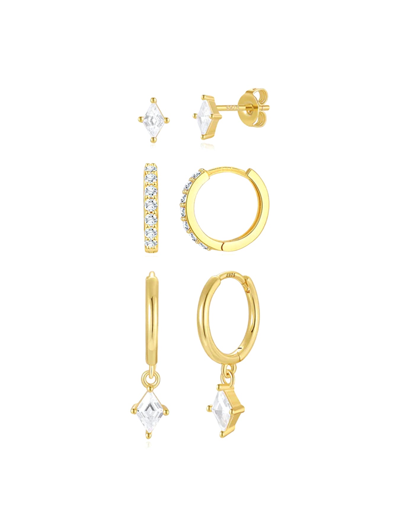 Quadrilateral Pendant Zirconia 3-Piece Earrings