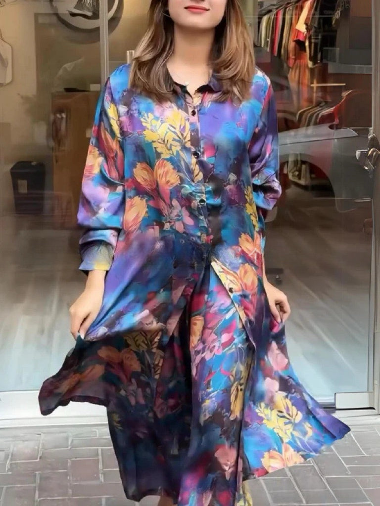 Quenira – Flowing Shirt Dress 2-Piece Set