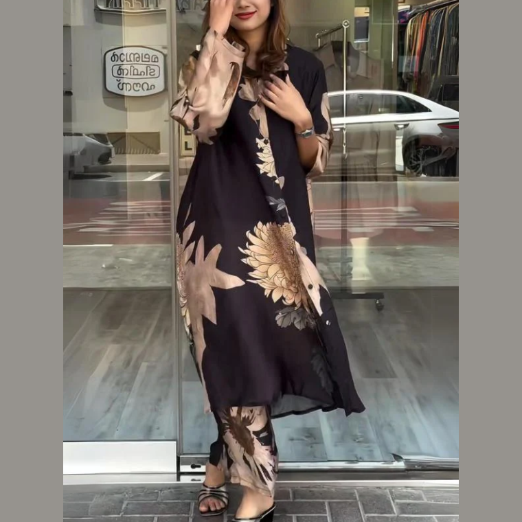 Quenira – Flowing Shirt Dress 2-Piece Set