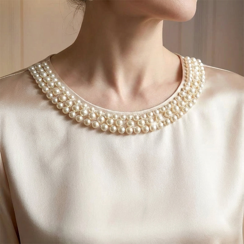 Quitterie – Satin Blouse with Pearl Collar