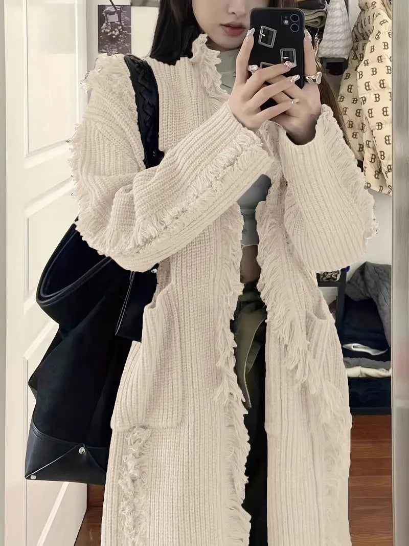 Ramziya – Elegant Long Tassel Cardigan with Pocket
