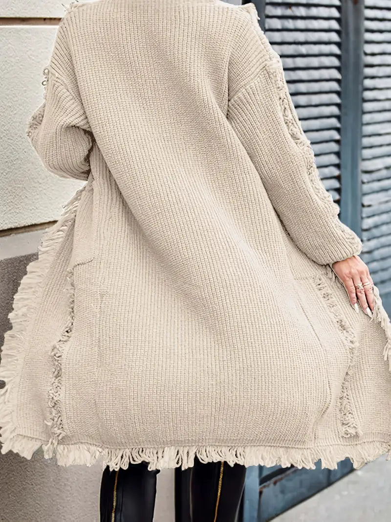 Ramziya – Elegant Long Tassel Cardigan with Pocket