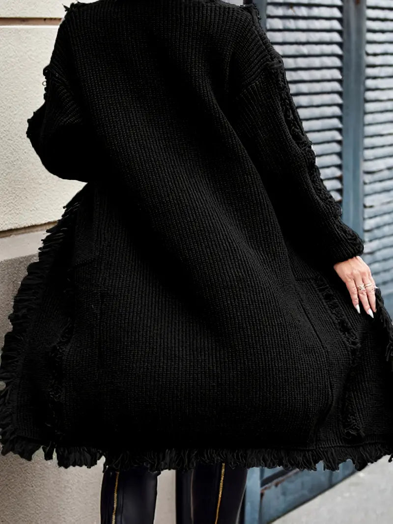 Ramziya – Elegant Long Tassel Cardigan with Pocket