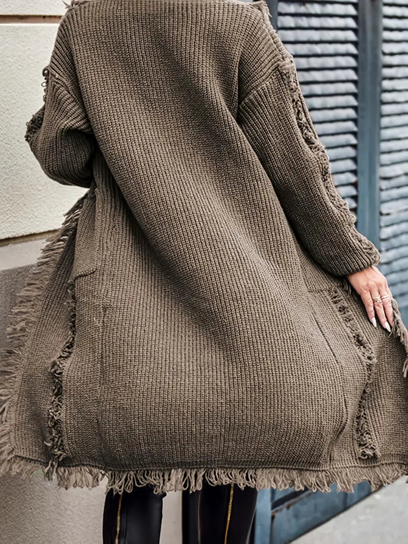 Ramziya – Elegant Long Tassel Cardigan with Pocket
