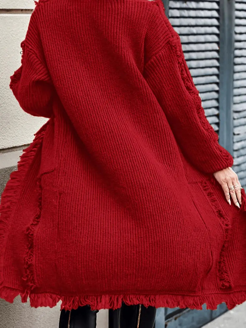 Ramziya – Elegant Long Tassel Cardigan with Pocket