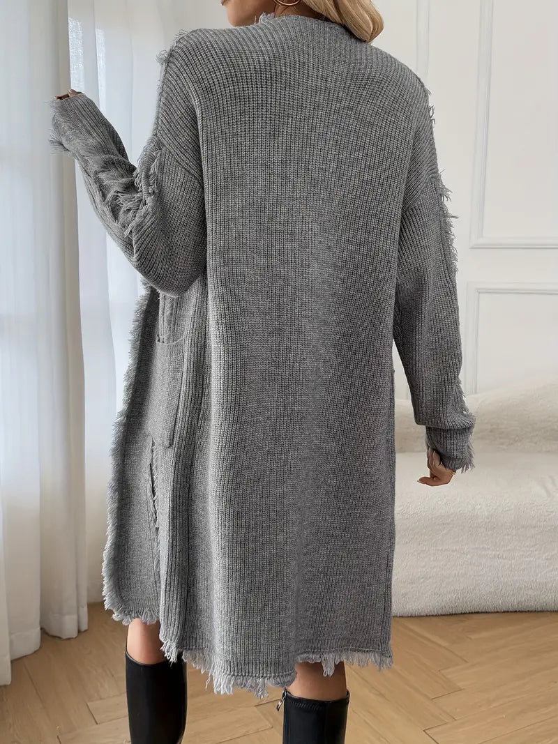 Ramziya – Elegant Long Tassel Cardigan with Pocket