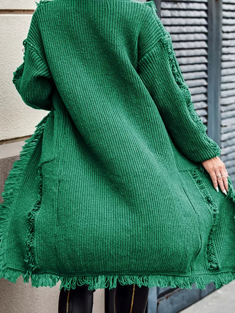 Ramziya – Elegant Long Tassel Cardigan with Pocket