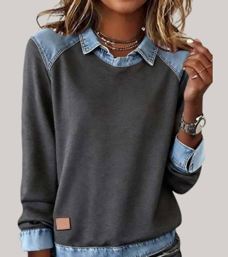 Ravit - Denim Knit Top with Long Sleeves