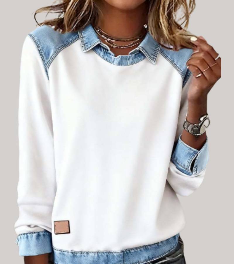 Ravit - Denim Knit Top with Long Sleeves