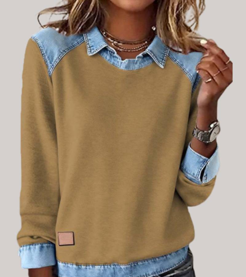 Ravit - Denim Knit Top with Long Sleeves